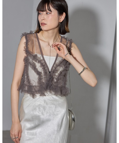 leimn（レイムン）の「シアーフリルベスト（ベスト・レディース・チャコールグレー/ブラック/サックスブルー・FREE）」の11枚目の写真