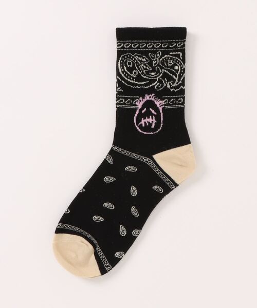 AND SQUARE（アンドスクエア）の「【WEB限定】ペイズリーショートソックス（ソックス/靴下・メンズ・ベージュ/ブラック・FREE）」の2枚目の写真