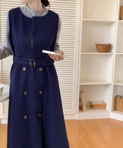 【セール】2024AW新作 ベルト付ニットメルトンスキッパネックジャンパースカート（ジャンパースカート）｜ABITOKYO（アビトーキョー）