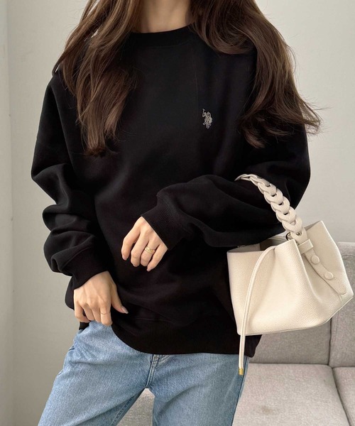 U.S. POLO ASSN.（ユーエスポロアッスン）の「【新色追加】GeeRA別注【U.S. POLO ASSN.】ワンポイント刺繍オーバーサイズ表ピーチスウェット（スウェット・レディース・オートミール/ネイビー/ピンク/杢グレー/チャコール/ライトピンク/アイボリー/ブラウン/ブラック・MEDIUM/LARGE/X-LARGE/SMALL）」の3枚目の写真