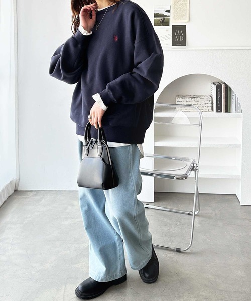 U.S. POLO ASSN.（ユーエスポロアッスン）の「【新色追加】GeeRA別注【U.S. POLO ASSN.】ワンポイント刺繍オーバーサイズ表ピーチスウェット（スウェット・レディース・オートミール/ネイビー/ピンク/杢グレー/チャコール/ライトピンク・MEDIUM/LARGE/X-LARGE）」の12枚目の写真