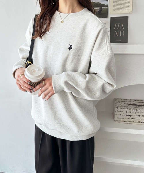 U.S. POLO ASSN.（ユーエスポロアッスン）の「【新色追加】GeeRA別注【U.S. POLO ASSN.】ワンポイント刺繍オーバーサイズ表ピーチスウェット（スウェット・レディース・オートミール/ネイビー/ピンク/杢グレー/チャコール/ライトピンク・MEDIUM/LARGE/X-LARGE）」の7枚目の写真