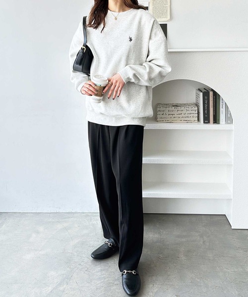 U.S. POLO ASSN.（ユーエスポロアッスン）の「【新色追加】GeeRA別注【U.S. POLO ASSN.】ワンポイント刺繍オーバーサイズ表ピーチスウェット（スウェット・レディース・オートミール/ネイビー/ピンク/杢グレー/チャコール/ライトピンク・MEDIUM/LARGE/X-LARGE）」の9枚目の写真