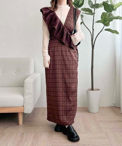 apres jour clair（アプレジュールクレア）の「【apres jour clair】フリル付きナロージャンスカ【ZOZOTOWN限定アイテム】（ワンピース・レディース・ボルドー/ブラック/ブラウン系その他・X-LARGE/フリー）」の3枚目の写真