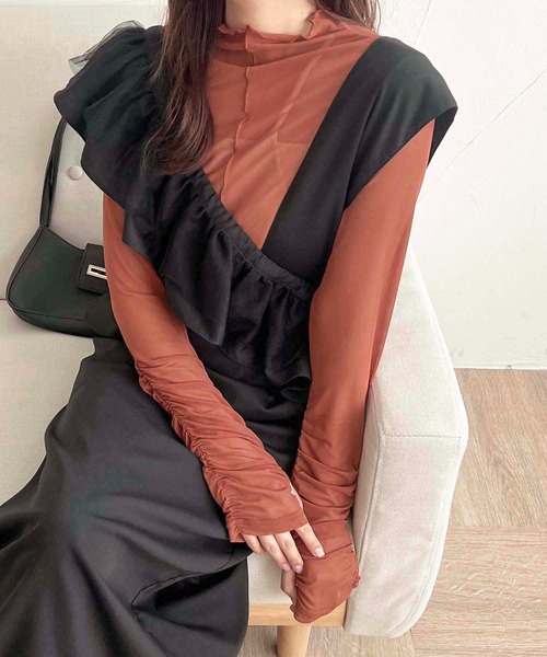 apres jour clair（アプレジュールクレア）の「【apres jour clair】フリル付きナロージャンスカ【ZOZOTOWN限定アイテム】（ワンピース・レディース・ボルドー/ブラック/ブラウン系その他・X-LARGE/フリー）」の4枚目の写真