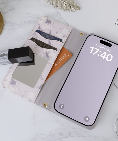 rienda（リエンダ）の「iPhone16 iPhone16Pro リエンダ [プリント手帳]（スマホケース/カバー・レディース・ホワイト×ネイビー/ピンクベージュ・iPhone 16/iPhone 16 Pro）」の7枚目の写真