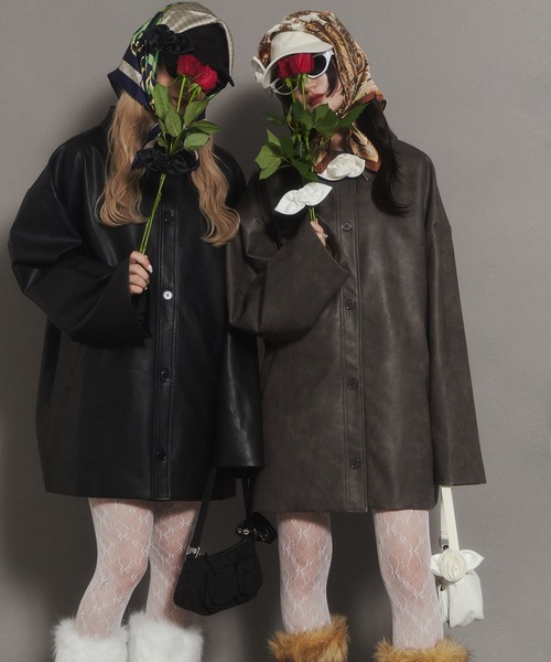 WC(ダブル シー)の「PUビッグジャケット(ブルゾン・レディース・ブラウン/ブラック・FREE)」の17枚目の写真