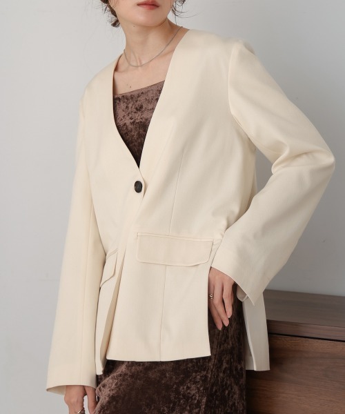 Bab（バブ）の「【nao×Bab】サイドカーブノーカラージャケット（ノーカラージャケット・レディース・ブラウン/グレー/アイボリー・M）」の9枚目の写真