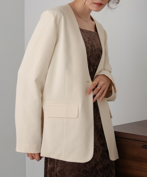 Bab（バブ）の「【nao×Bab】サイドカーブノーカラージャケット（ノーカラージャケット・レディース・ブラウン/グレー/アイボリー・M）」の10枚目の写真