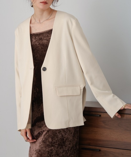 Bab（バブ）の「【nao×Bab】サイドカーブノーカラージャケット（ノーカラージャケット・レディース・ブラウン/グレー/アイボリー・M）」の12枚目の写真