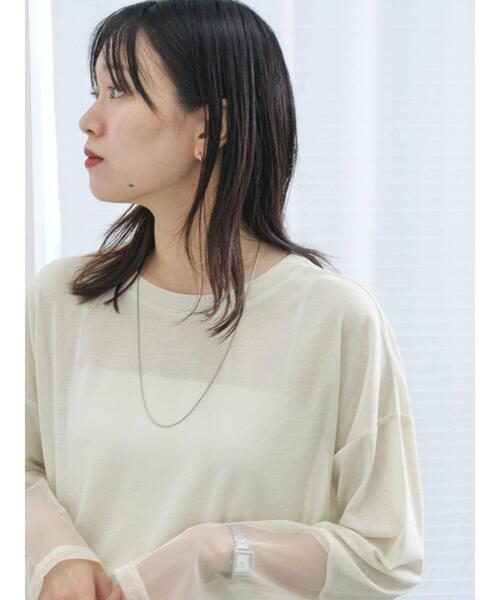 Samansa Mos2 blue（サマンサモスモスブルー）の「チュール袖シアーロンT（Tシャツ/カットソー・レディース・イエロー/オフホワイト/ブラック・F）」の4枚目の写真