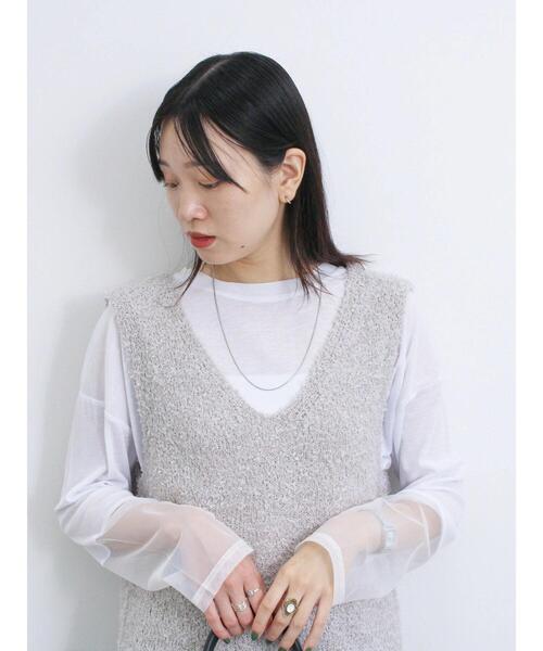 Samansa Mos2 blue（サマンサモスモスブルー）の「チュール袖シアーロンT（Tシャツ/カットソー・レディース・イエロー/オフホワイト/ブラック・F）」の6枚目の写真