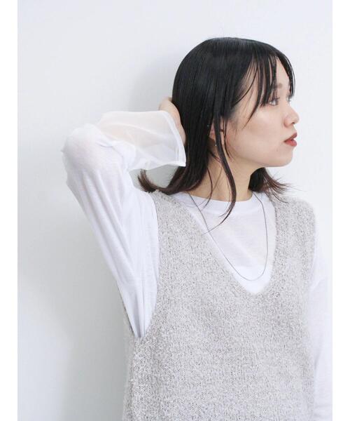 Samansa Mos2 blue（サマンサモスモスブルー）の「チュール袖シアーロンT（Tシャツ/カットソー・レディース・イエロー/オフホワイト/ブラック・F）」の7枚目の写真