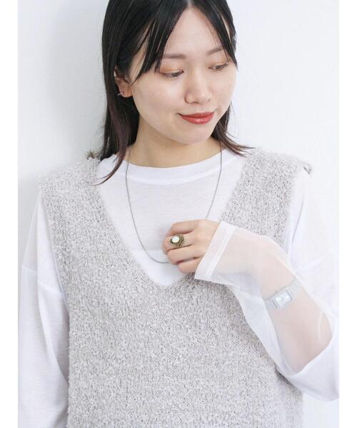 Samansa Mos2 blue（サマンサモスモスブルー）の「チュール袖シアーロンT（Tシャツ/カットソー・レディース・イエロー/オフホワイト/ブラック・F）」の8枚目の写真