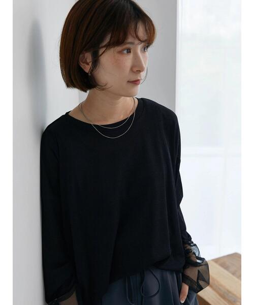 Samansa Mos2 blue（サマンサモスモスブルー）の「チュール袖シアーロンT（Tシャツ/カットソー・レディース・イエロー/オフホワイト/ブラック・F）」の12枚目の写真