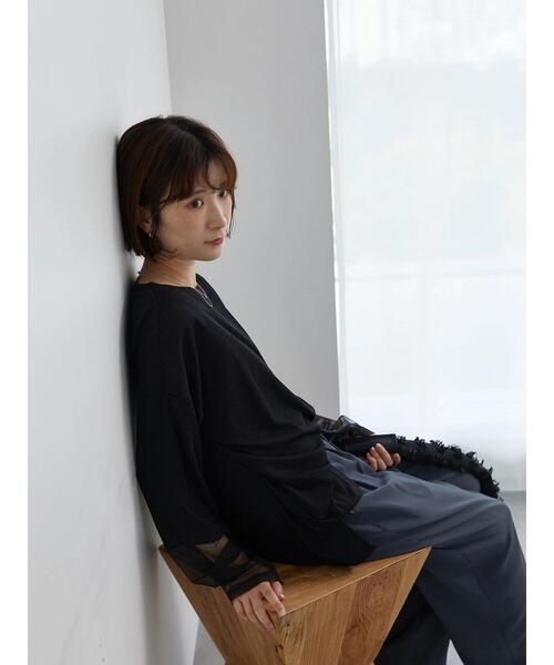 Samansa Mos2 blue（サマンサモスモスブルー）の「チュール袖シアーロンT（Tシャツ/カットソー・レディース・イエロー/オフホワイト/ブラック・F）」の13枚目の写真