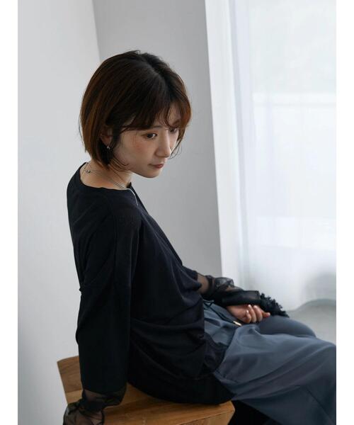 Samansa Mos2 blue（サマンサモスモスブルー）の「チュール袖シアーロンT（Tシャツ/カットソー・レディース・イエロー/オフホワイト/ブラック・F）」の14枚目の写真