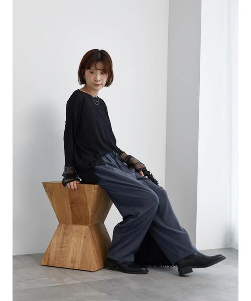 Samansa Mos2 blue（サマンサモスモスブルー）の「チュール袖シアーロンT（Tシャツ/カットソー・レディース・イエロー/オフホワイト/ブラック・F）」の15枚目の写真