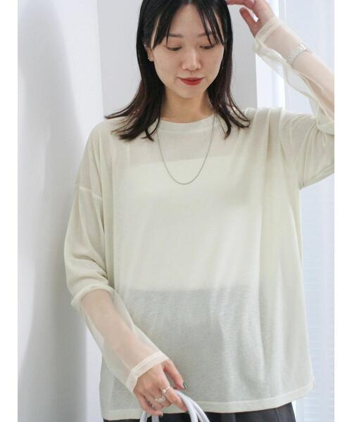 Samansa Mos2 blue（サマンサモスモスブルー）の「チュール袖シアーロンT（Tシャツ/カットソー・レディース・イエロー/オフホワイト/ブラック・F）」の17枚目の写真