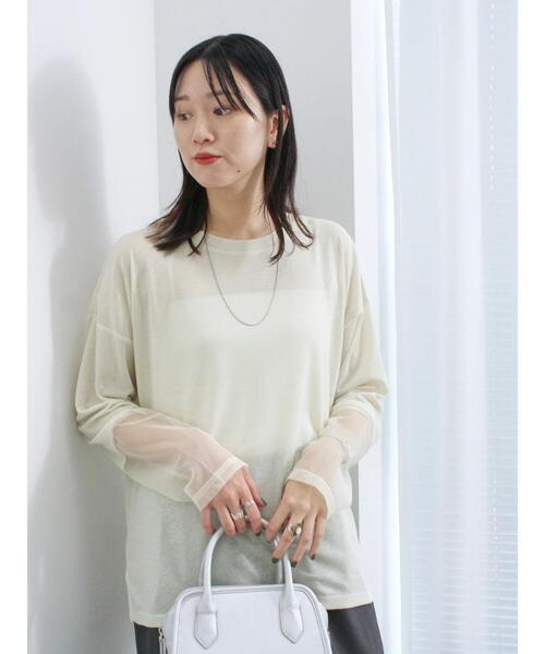 Samansa Mos2 blue（サマンサモスモスブルー）の「チュール袖シアーロンT（Tシャツ/カットソー・レディース・イエロー/オフホワイト/ブラック・F）」の18枚目の写真