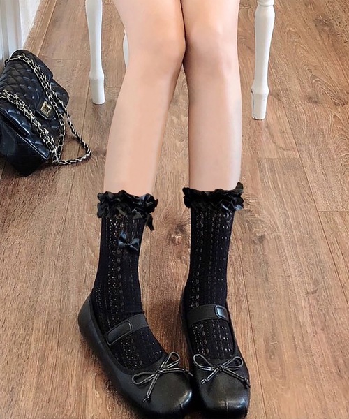 セール】【3足セット】選べる丈2タイプ フリル リボン フレンチ レース