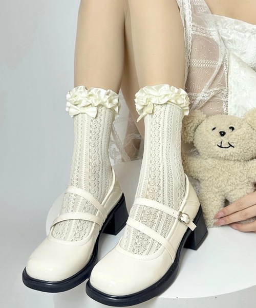 セール】【3足セット】選べる丈2タイプ フリル リボン フレンチ レース