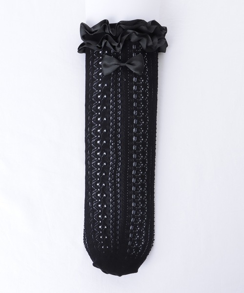 Lace Ladies（レースレディース）の「【3足セット】選べる丈2タイプ フリル リボン フレンチ レース クルー ハイソックス（ソックス/靴下・レディース・ブラック系1/アイボリー系1/ホワイト系1/ホワイト系2/アイボリー系2/ブラック系2・FREE）」の22枚目の写真