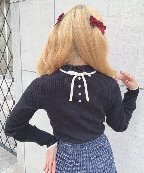 F i.n.t（フィント）の「配色ラインリボンリブニットプルオーバー/F&A/fint（ニット/セーター・レディース・レッド/ベージュ/アイボリー/ブラック・FREE）」の6枚目の写真