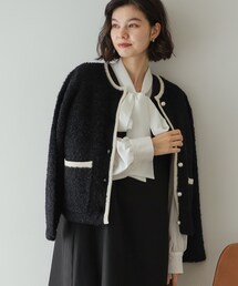 ◆《美人百花掲載》ブークレ配色ニットカーディガン【洗濯機洗い可】