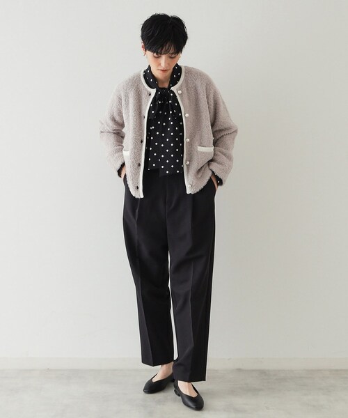 セール】《美人百花掲載》ブークレ配色ニットカーディガン【洗濯機洗い