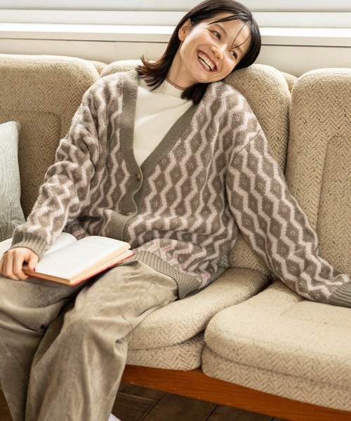 niko and...（ニコアンド）の「レトロキカガラVカーディガン（カーディガン/ボレロ・レディース・カーキ/ライトブルー/モカ・FREE）」の2枚目の写真