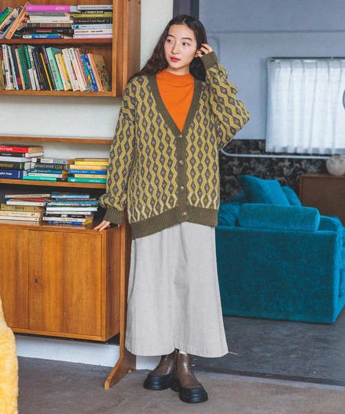 niko and...（ニコアンド）の「レトロキカガラVカーディガン（カーディガン/ボレロ・レディース・カーキ/ライトブルー/モカ・FREE）」の5枚目の写真