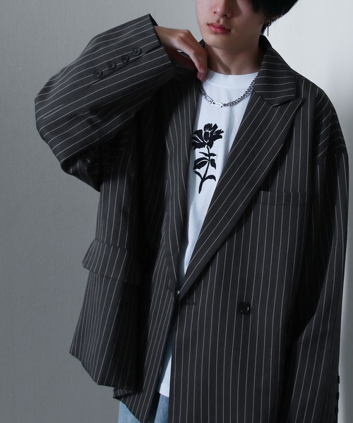 セール】オーバー ピンストライプ ダブル テーラード ジャケット