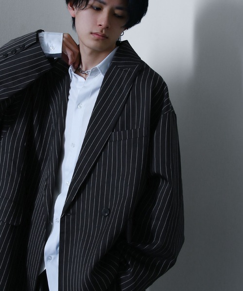 セール】オーバー ピンストライプ ダブル テーラード ジャケット