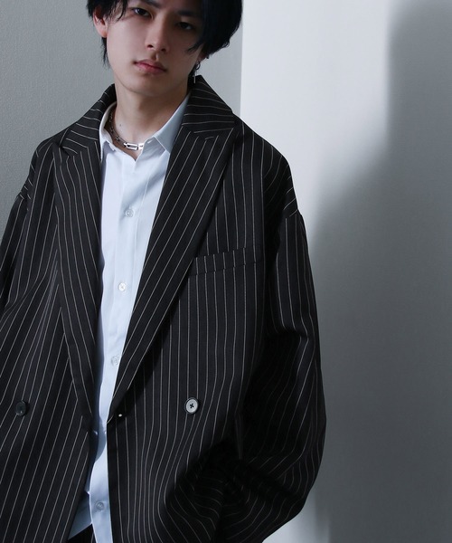 セール】オーバー ピンストライプ ダブル テーラード ジャケット