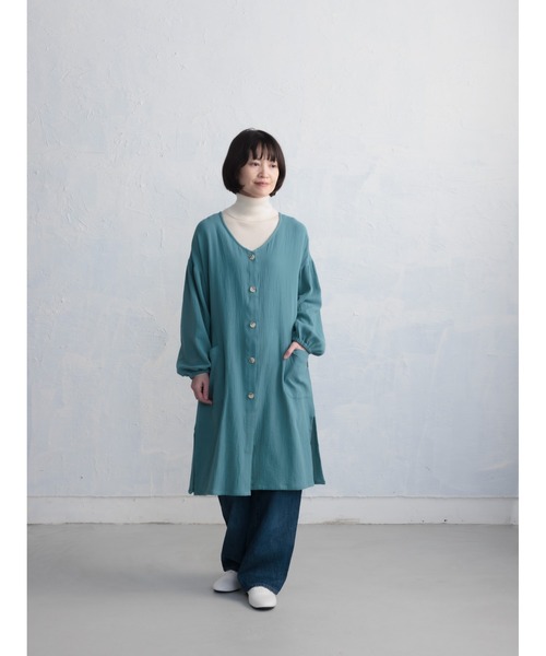 COCO WALK（ココウォーク）の「二重ガーゼの羽織れる割烹着ロング丈（エプロン・レディース・ターコイズブルー/オレンジ・FREE）」の16枚目の写真