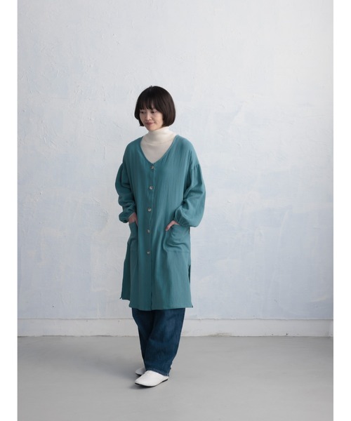 COCO WALK（ココウォーク）の「二重ガーゼの羽織れる割烹着ロング丈（エプロン・レディース・ターコイズブルー/オレンジ・FREE）」の17枚目の写真