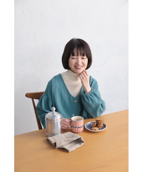 COCO WALK（ココウォーク）の「二重ガーゼの羽織れる割烹着ロング丈（エプロン・レディース・ターコイズブルー/オレンジ・FREE）」の8枚目の写真