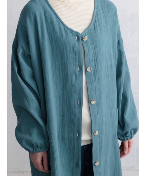 COCO WALK（ココウォーク）の「二重ガーゼの羽織れる割烹着ロング丈（エプロン・レディース・ターコイズブルー/オレンジ・FREE）」の21枚目の写真