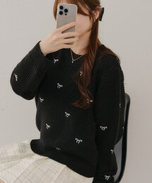 リボン刺繍ニット