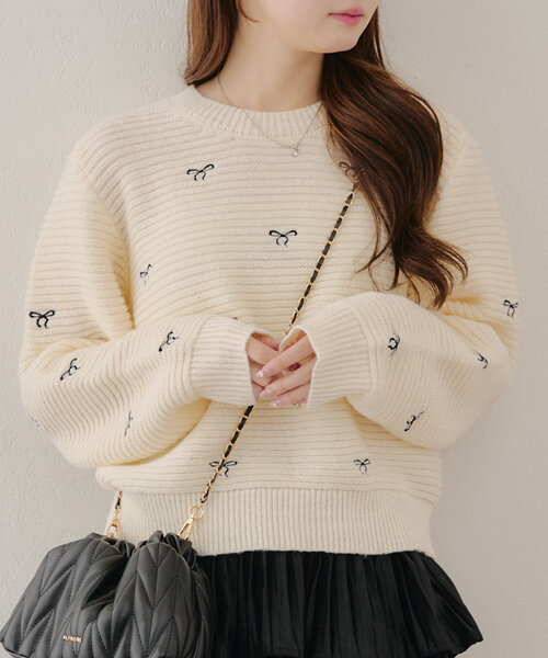 リボン刺繍ニット（ニット/セーター）｜continuer de NICE CLAUP 