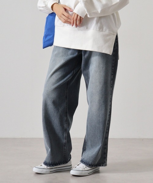 セール】.works スラブデニムゆったりワイドパンツ（デニム