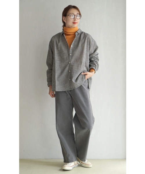 e-zakkamania stores(イーザッカマニアストアーズ)の「先染め コンパクトカラーシャツ(シャツ/ブラウス・レディース・ブラック×ホワイト/ストライプ/ネイビー系・フリー)」の4枚目の写真