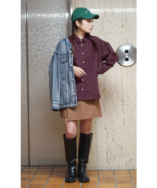 e-zakkamania stores(イーザッカマニアストアーズ)の「先染め コンパクトカラーシャツ(シャツ/ブラウス・レディース・ブラック×ホワイト/ストライプ/ネイビー系・フリー)」の10枚目の写真
