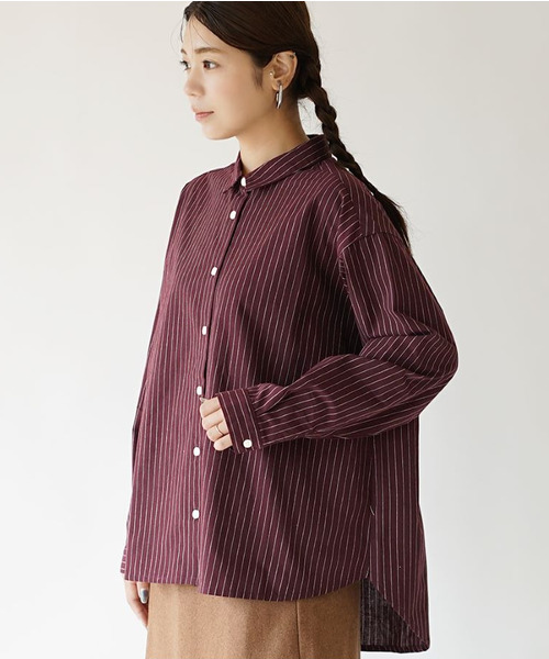 e-zakkamania stores(イーザッカマニアストアーズ)の「先染め コンパクトカラーシャツ(シャツ/ブラウス・レディース・ブラック×ホワイト/ストライプ/ネイビー系・フリー)」の13枚目の写真