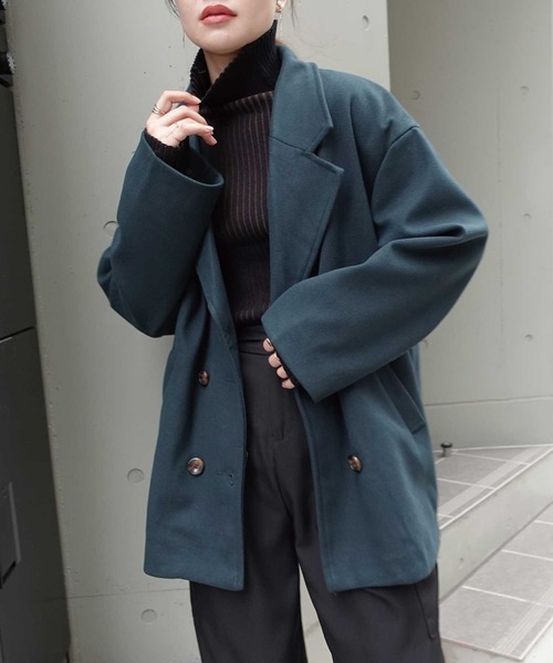 CORNERS（コーナーズ）の「ミドル丈テーラージャケットコート（ピーコート・レディース・ブラウン/グリーン・M）」の2枚目の写真