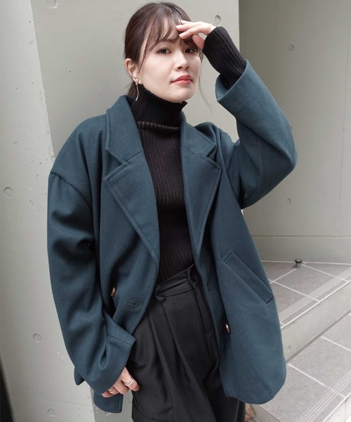 CORNERS（コーナーズ）の「ミドル丈テーラージャケットコート（ピーコート・レディース・ブラウン/グリーン・M）」の4枚目の写真