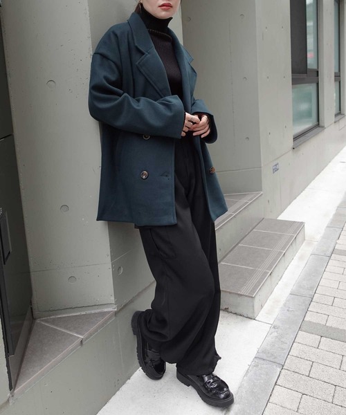 CORNERS（コーナーズ）の「ミドル丈テーラージャケットコート（ピーコート・レディース・ブラウン/グリーン・M）」の7枚目の写真