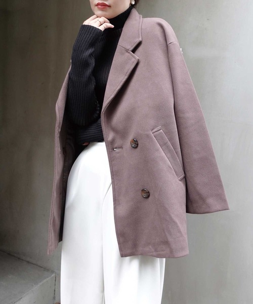 CORNERS（コーナーズ）の「ミドル丈テーラージャケットコート（ピーコート・レディース・ブラウン/グリーン・M）」の8枚目の写真