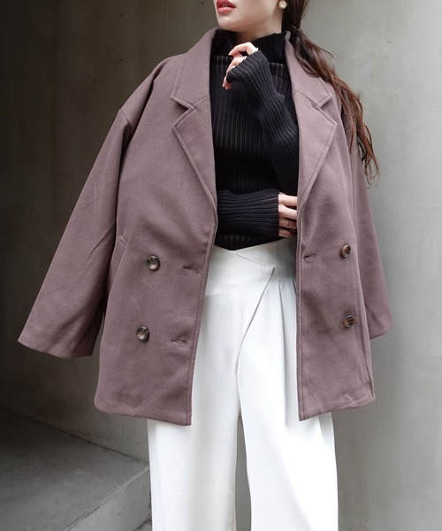 CORNERS（コーナーズ）の「ミドル丈テーラージャケットコート（ピーコート・レディース・ブラウン/グリーン・M）」の10枚目の写真